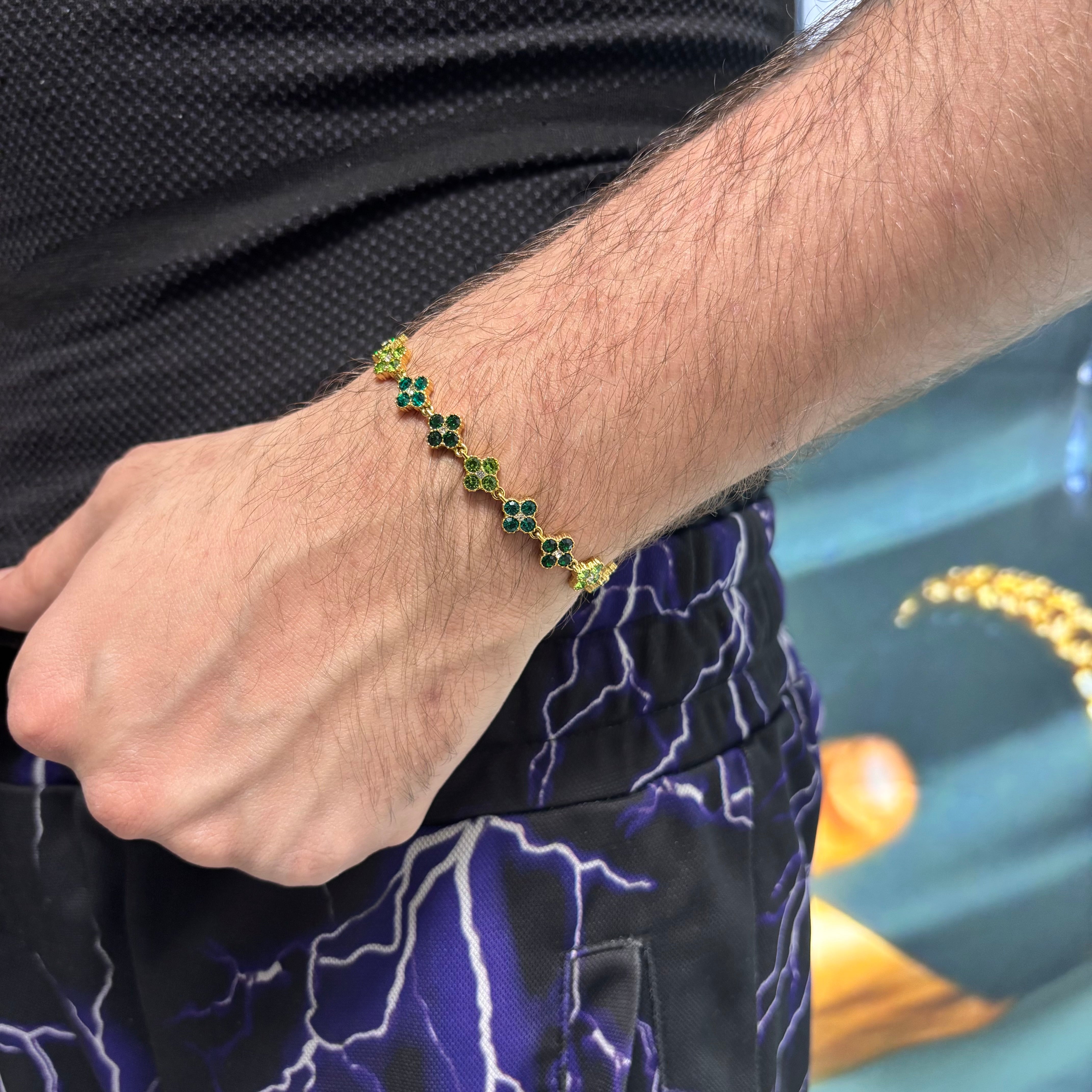 Bracciale Cristal Flower Gold Green