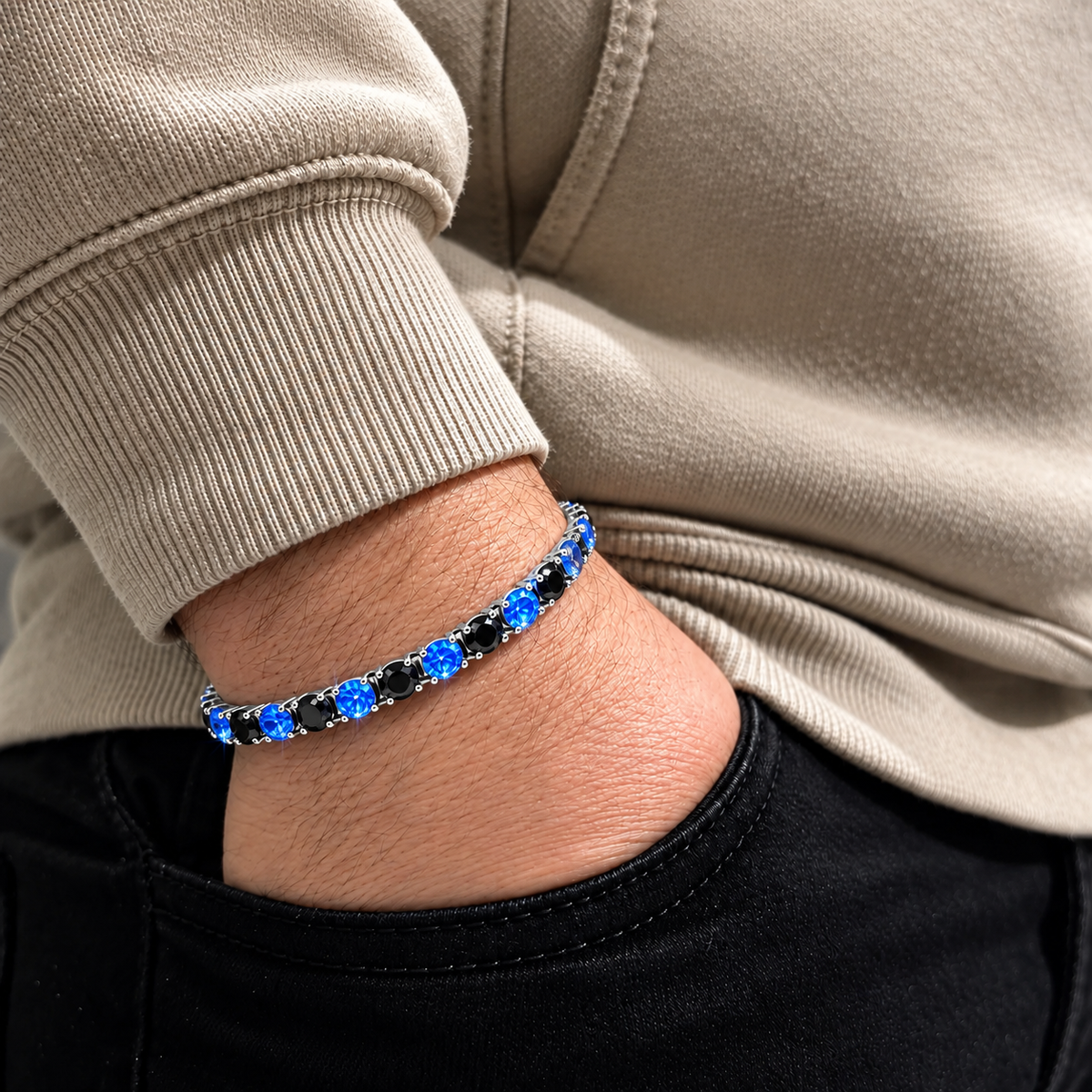 Bracciale Tennis Nero Azzurro