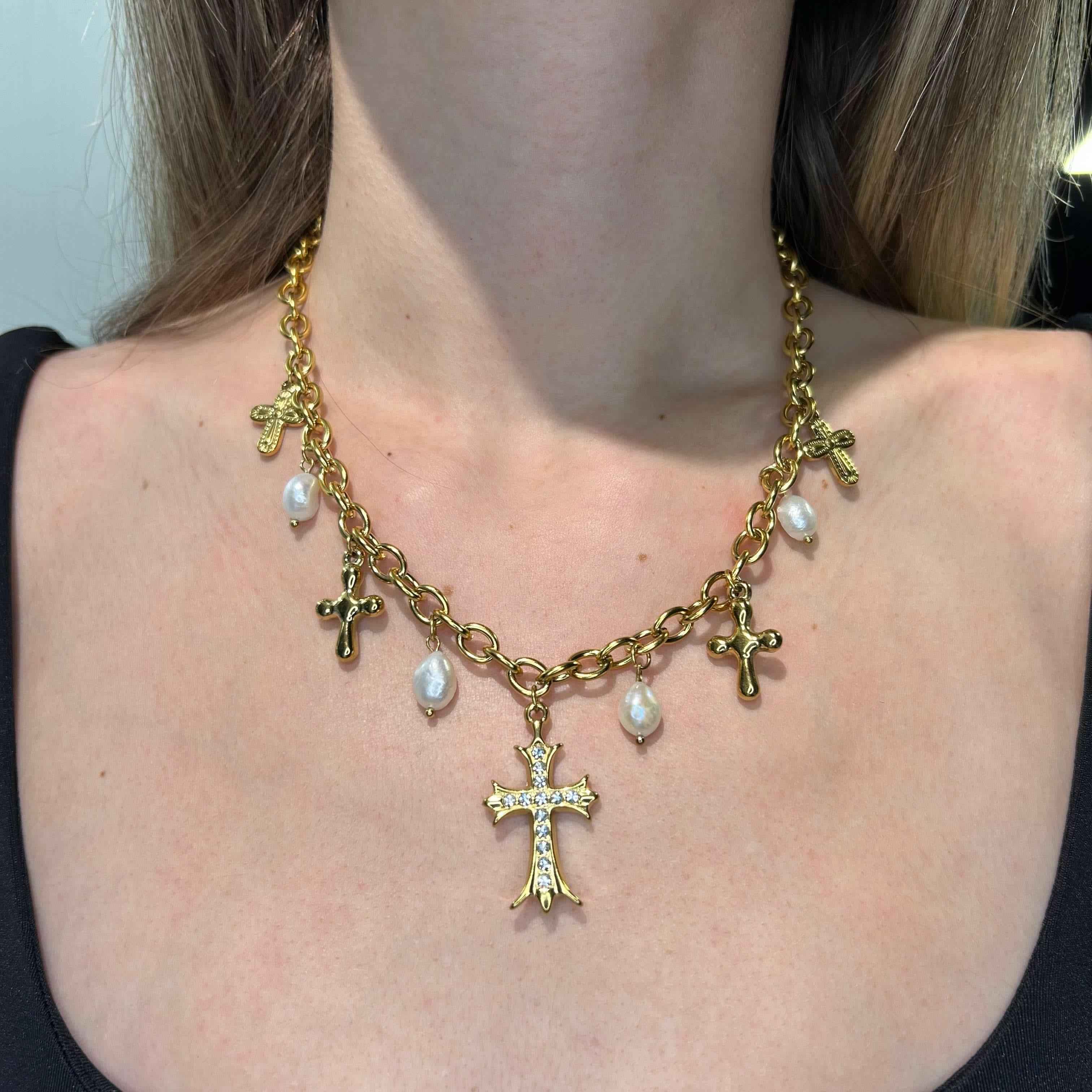 Collana Croci Oro & Perle - Preziosi Milano