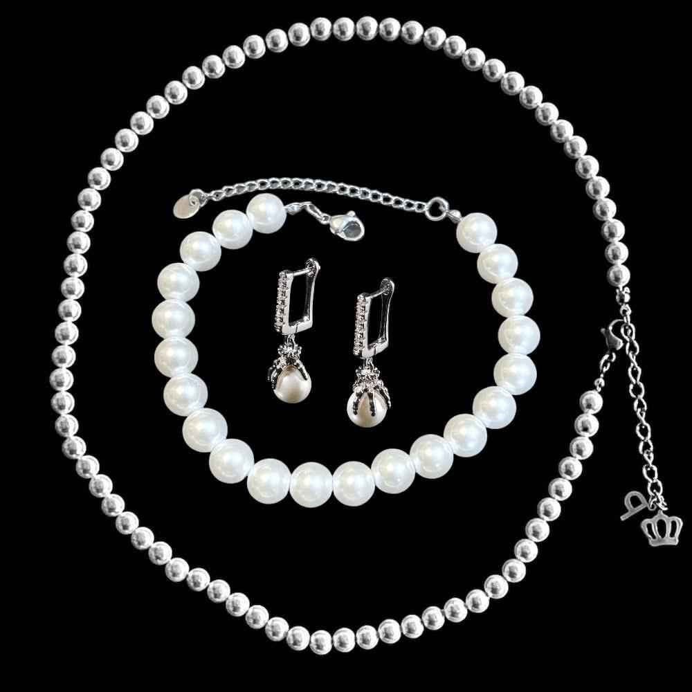 Collana + Bracciale + Orecchini Di Perle 8mm PRZ Unisex - Preziosi Milano