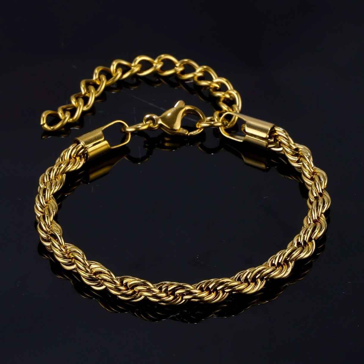 Bracciale Treccia Oro Placcato 24K Per Donna E Uomo - DJADEE B6048DS (Lunghezza A Scelta) - Foto 3