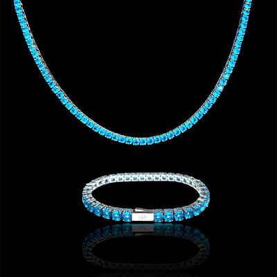Collana Tennis Azzurra + Bracciale Tennis Azzurro - Preziosi Milano 