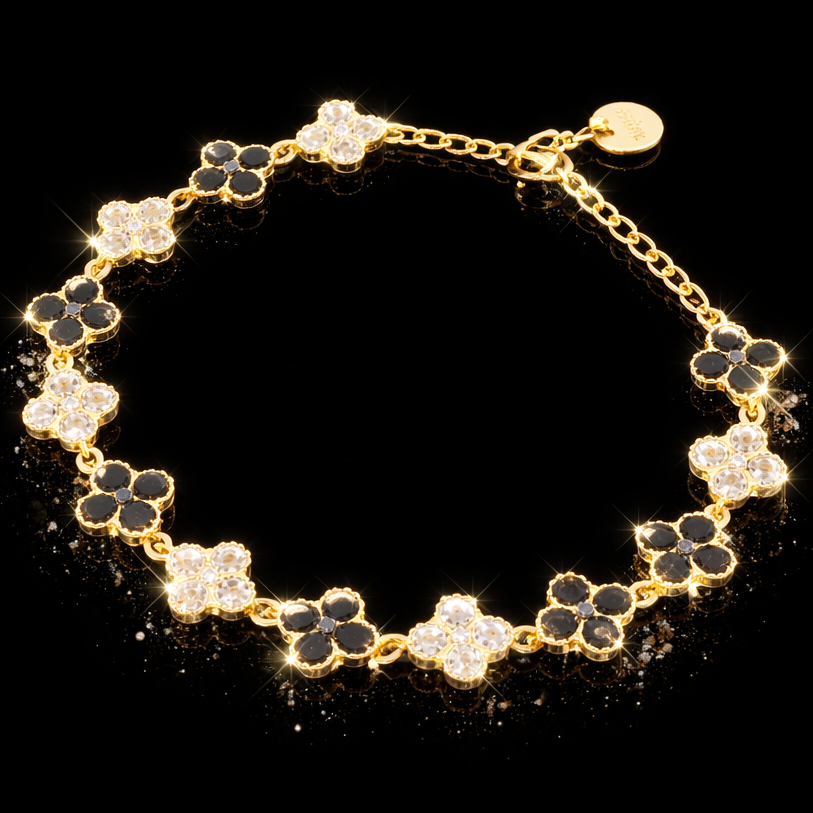 Bracciale Cristal Flower Gold Black