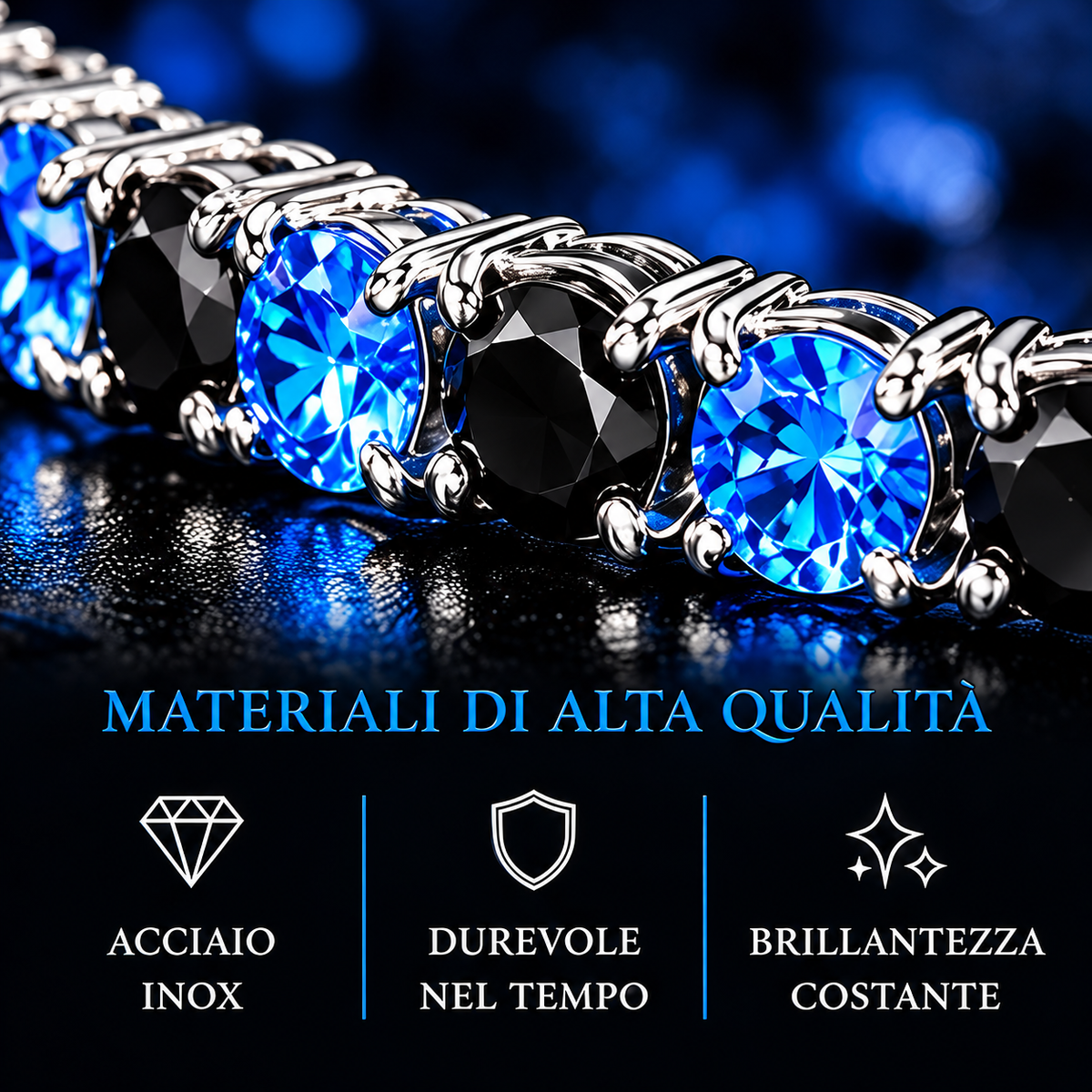 Bracciale Tennis Nero Azzurro