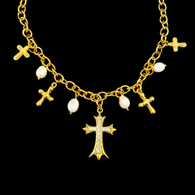 Collana Croci Oro & Perle