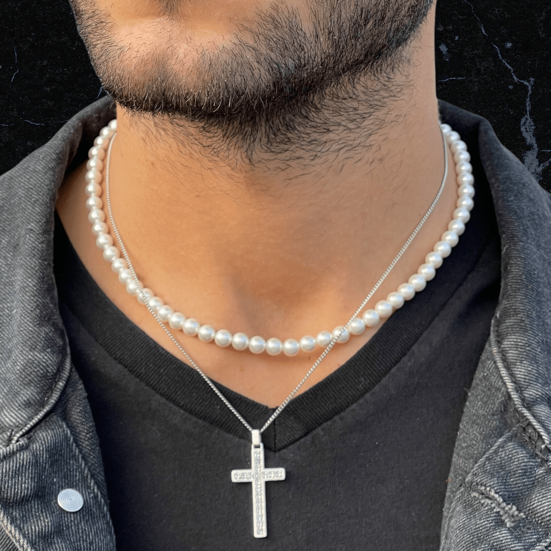 Collana Di Perle 5mm PRZ Unisex - Preziosi Milano perle PRZ + Ice cross argento